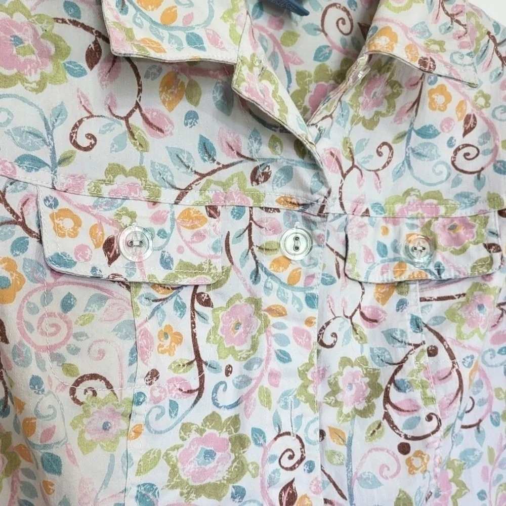 Koret Women White Pastel Floral 3/4 Sleeve Button Boho Light Cottage Jacket Larg
